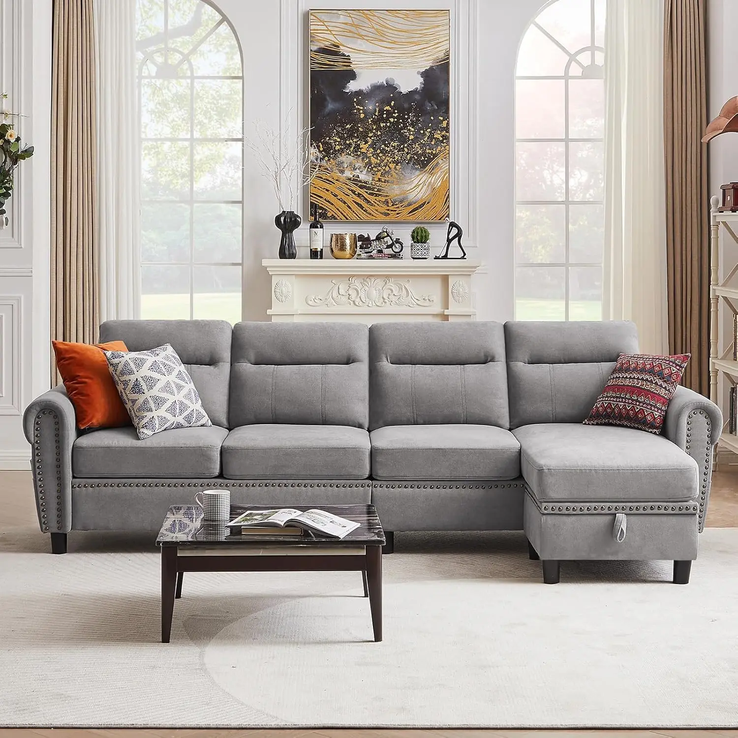 112" Convertible Sectional Sofa Couch, 4 Seater L Shaped w/ Ottoman Reversible Chaise, Modern Microfiber Couches for Living Room
112" Convertible Sectional Sofa Couch, 4 Seater L Shaped w/ Ottoman Reversible Chaise, Modern Microfiber Couches for Living Room