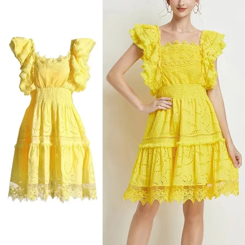 High Quality Women Summer Lace Sexy Square Collar Flying Sleeve Embroidery Tassel Fashin Elegant Party Casual Holiday Dresses
High Quality Women Summer Lace Sexy Square Collar Flying Sleeve Embroidery Tassel Fashin Elegant Party Casual Holiday Dresses