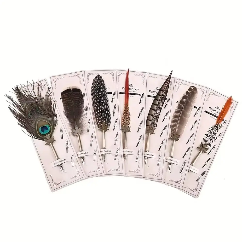 European Vintage Peacock Feather Pen Dipped in Water Calligraphy Signature Ink Pen 5 Nibs Fountain Pen Feather Dip Pen
European Vintage Peacock Feather Pen Dipped in Water Calligraphy Signature Ink Pen 5 Nibs Fountain Pen Feather Dip Pen