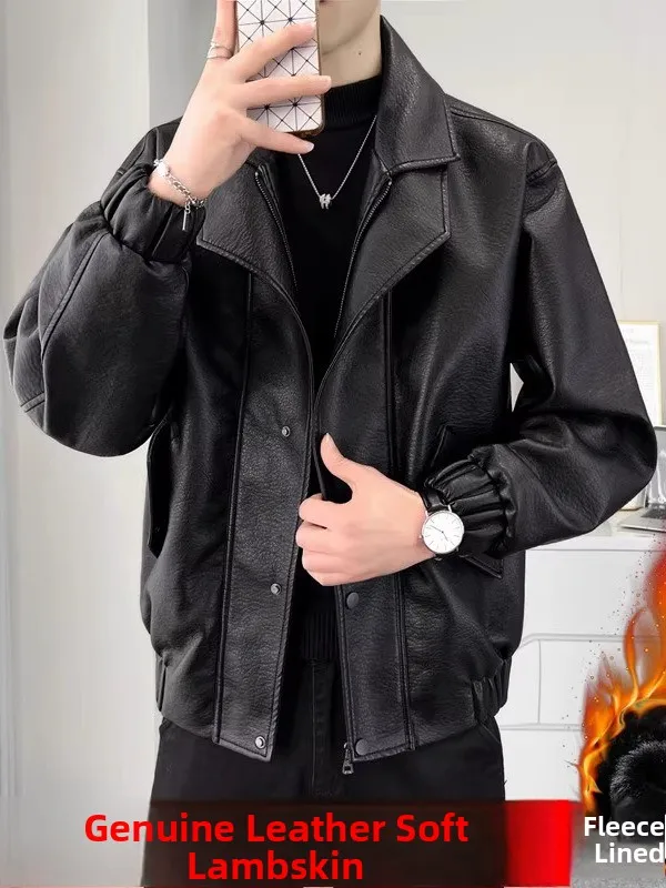 New Men's Genuine Leather Jacket Casual Business Style Fleece Lined Motorcycle Coat Lapel Coat Long Sleeve Zipper Closure
New Men's Genuine Leather Jacket Casual Business Style Fleece Lined Motorcycle Coat Lapel Coat Long Sleeve Zipper Closure