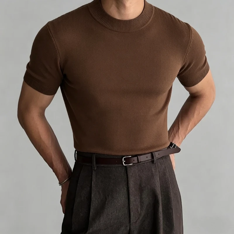 Summer Men's Clothing Light Luxury Knit T Shirt Leisure Short Sleeve O Neck Drapped Solid Color Basic Shirt Man Popular Knitwear
Summer Men's Clothing Light Luxury Knit T Shirt Leisure Short Sleeve O Neck Drapped Solid Color Basic Shirt Man Popular Knitwear