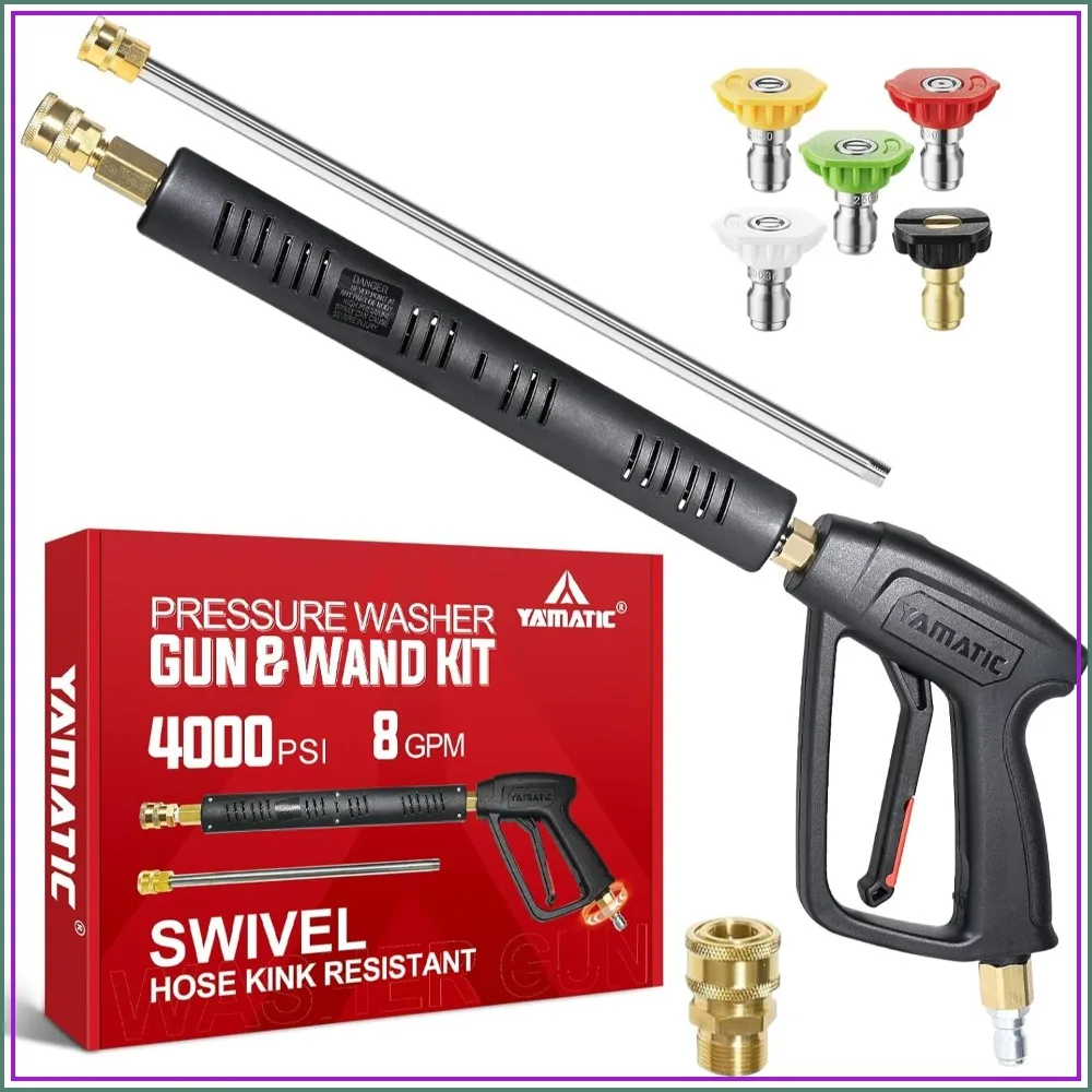 Pressure Washer Gun Wand with Swivel 3/8" Plug & M22 Coupler, Stainless Steel Extension Lance Replacement for Power Washer, 4000 PSI
Pressure Washer Gun Wand with Swivel 3/8" Plug & M22 Coupler, Stainless Steel Extension Lance Replacement for Power Washer, 4000 PSI