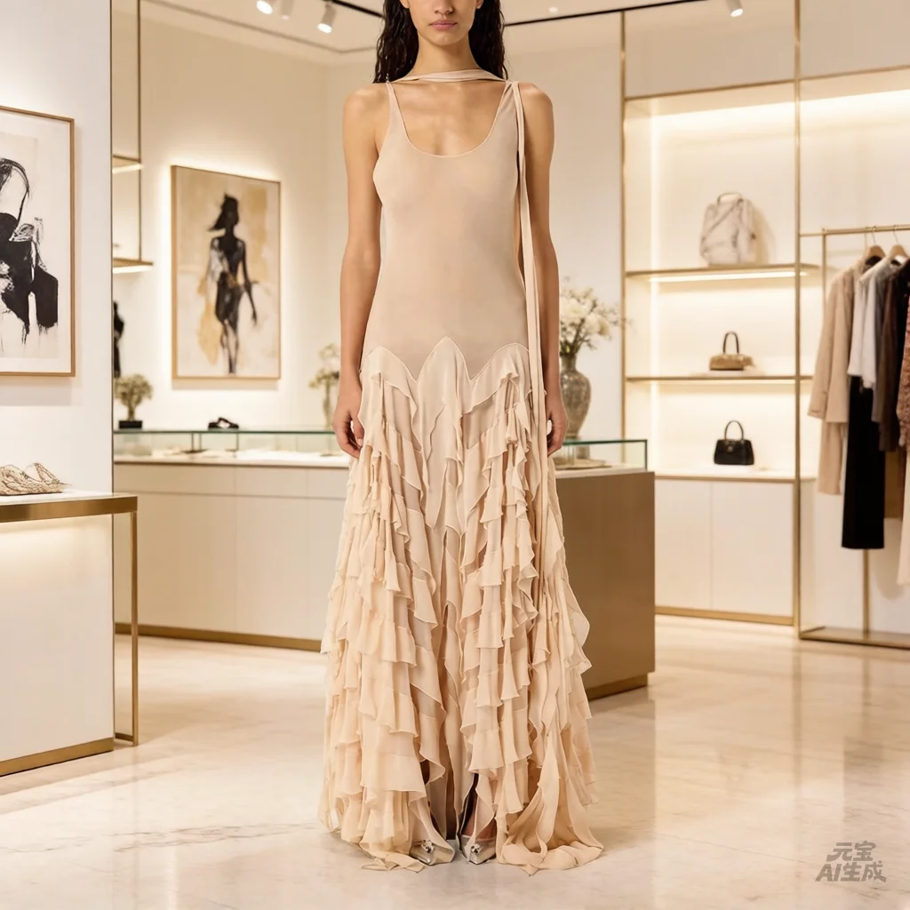 Nude Halter Chiffon Ruffle Maxi Dress Sheer Sexy Evening Gown Beach Wedding Guest Dress Bohemian Layered Ruffle Formal Party Vac
Nude Halter Chiffon Ruffle Maxi Dress Sheer Sexy Evening Gown Beach Wedding Guest Dress Bohemian Layered Ruffle Formal Party Vac