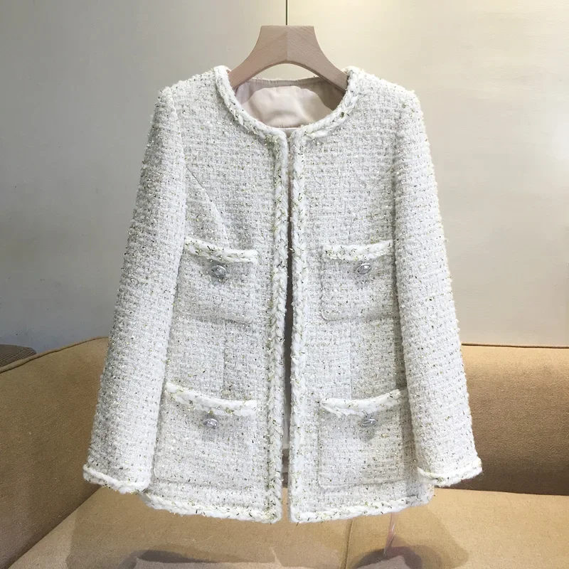 New coat with temperament small fragrance golden wool tweed jacket classic cardigan can customized size
New coat with temperament small fragrance golden wool tweed jacket classic cardigan can customized size