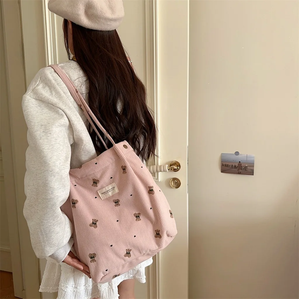 Dual Strap Bag Trendy Corduroy Tote Bag Large Capacity Handbag Versatile Magnetic Closure Bag For Campus Life Daily School Use Dual Strap Bag Trendy Corduroy Tote Bag Large Capacity Handbag Versatile Magnetic Closure Bag For Campus Life Daily School Use