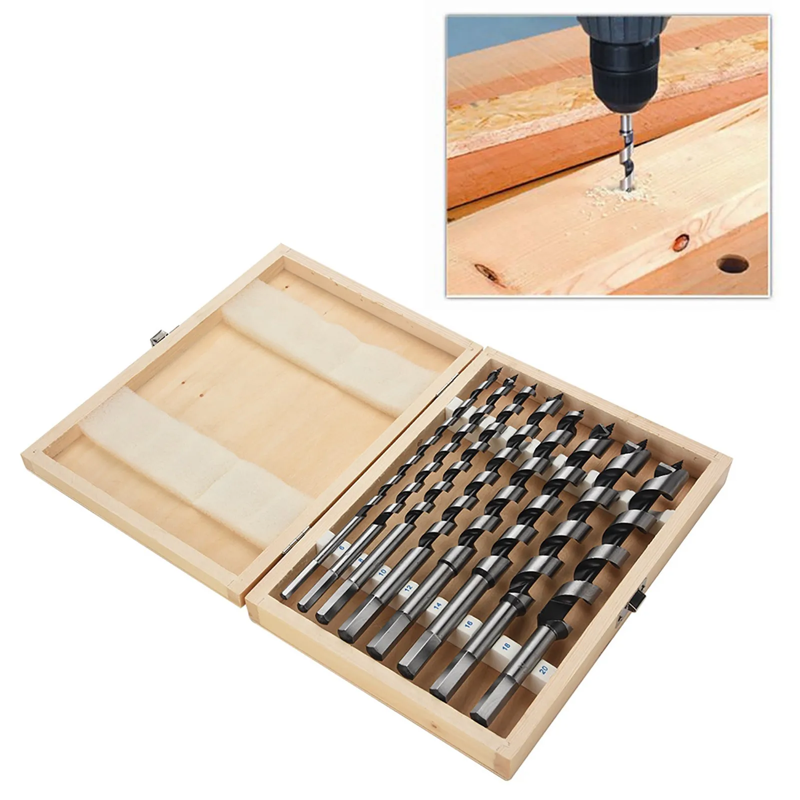 8PCS/set Drill Bits Set Carbon Steel Auger Bit Set Wooden Case Machined Hex Shank Drill Drill Bits
8PCS/set Drill Bits Set Carbon Steel Auger Bit Set Wooden Case Machined Hex Shank Drill Drill Bits