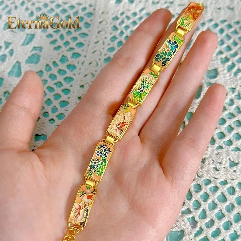 Браслет EternaGold 9999 из настоящего золота 24K с эмалью, в винтажном стиле, с цветочным узором, в ретро-стиле, в национальном стиле, женский, ручная работа, ювелирное украшение
Браслет EternaGold 9999 из настоящего золота 24K с эмалью, в винтажном стиле, с цветочным узором, в ретро-стиле, в национальном стиле, женский, ручная работа, ювелирное украшение