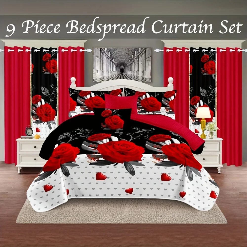 9pcs In A Bag Bed Cover Curtain Set, Bedspread Set, Bamboo Microfiber Hypoallergenic All Season Bedding-Set - Green Rose
9pcs In A Bag Bed Cover Curtain Set, Bedspread Set, Bamboo Microfiber Hypoallergenic All Season Bedding-Set - Green Rose