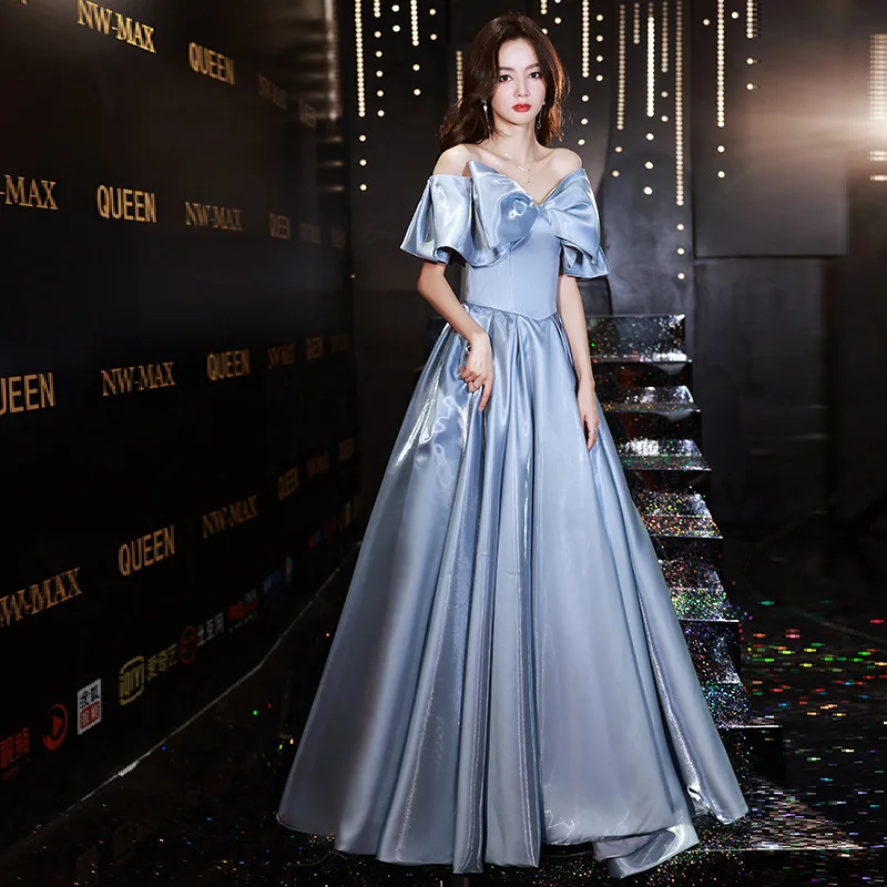 Blue Satin Long Evening Party Dress Off Shoulder Bow Design Sense Prom Gowns New Elegant Fashion Women's Formal Occasion Dresses
Blue Satin Long Evening Party Dress Off Shoulder Bow Design Sense Prom Gowns New Elegant Fashion Women's Formal Occasion Dresses