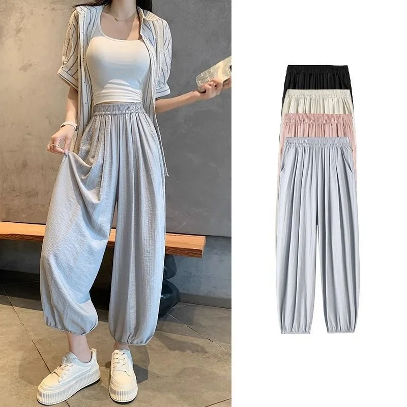 Summer Women's Long Leg Harem Pants Spring ice silk Straight-leg Pants Casual Solid 6 Colors High Waist Travel Loose Woman Pants
Summer Women's Long Leg Harem Pants Spring ice silk Straight-leg Pants Casual Solid 6 Colors High Waist Travel Loose Woman Pants