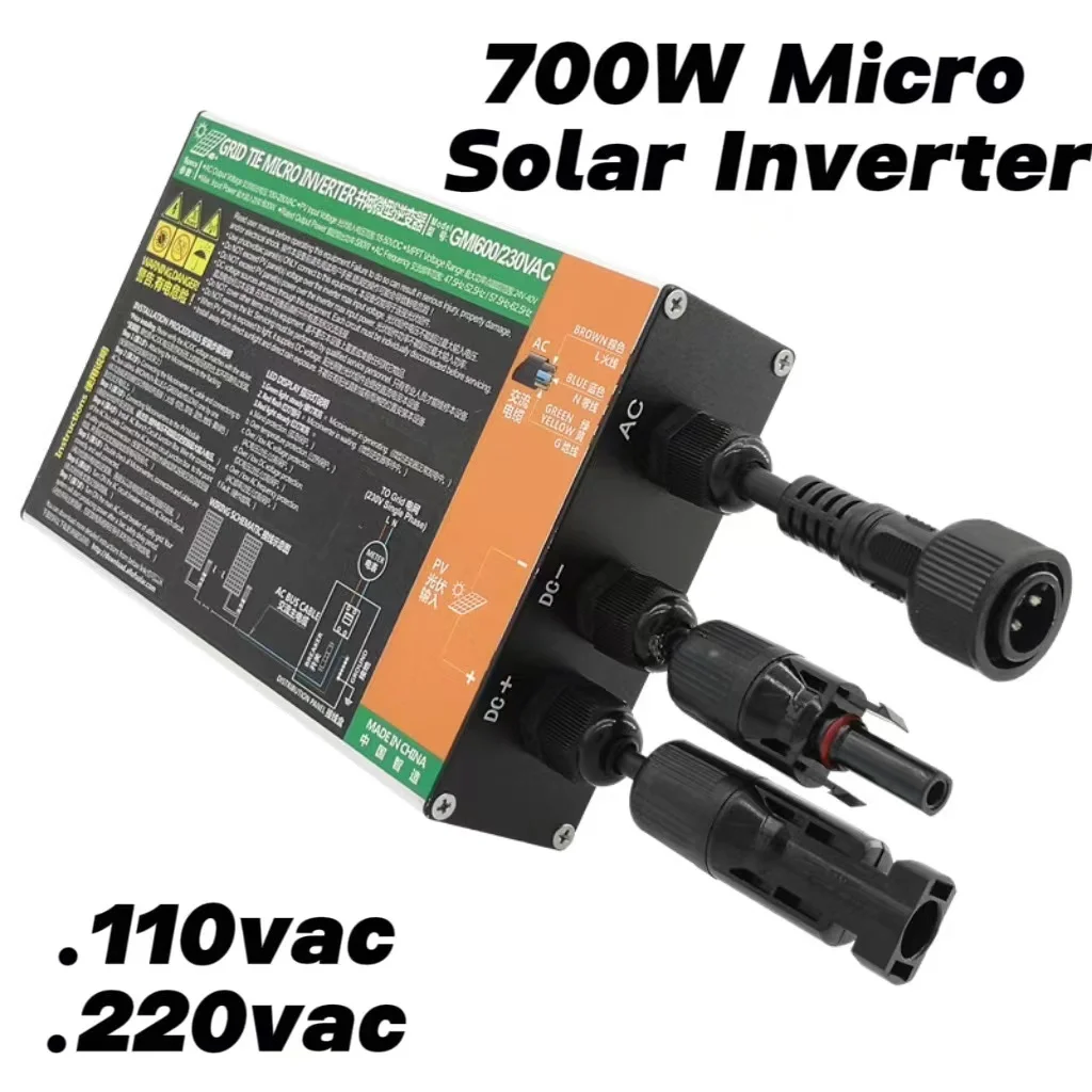 

700W Micro Solar Inverter MPPT Solar Grid Tie DC18V-50V to AC 110V-230V 50HZ/60HZ Solar PV Inverter IP65