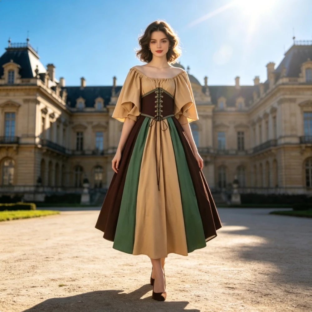 European Retro Contrast Color Dress,Slim Fit Sleeve Swing Skirt,Lolita Dress&Cosplay Costume for Performance and Halloween Party
European Retro Contrast Color Dress,Slim Fit Sleeve Swing Skirt,Lolita Dress&Cosplay Costume for Performance and Halloween Party