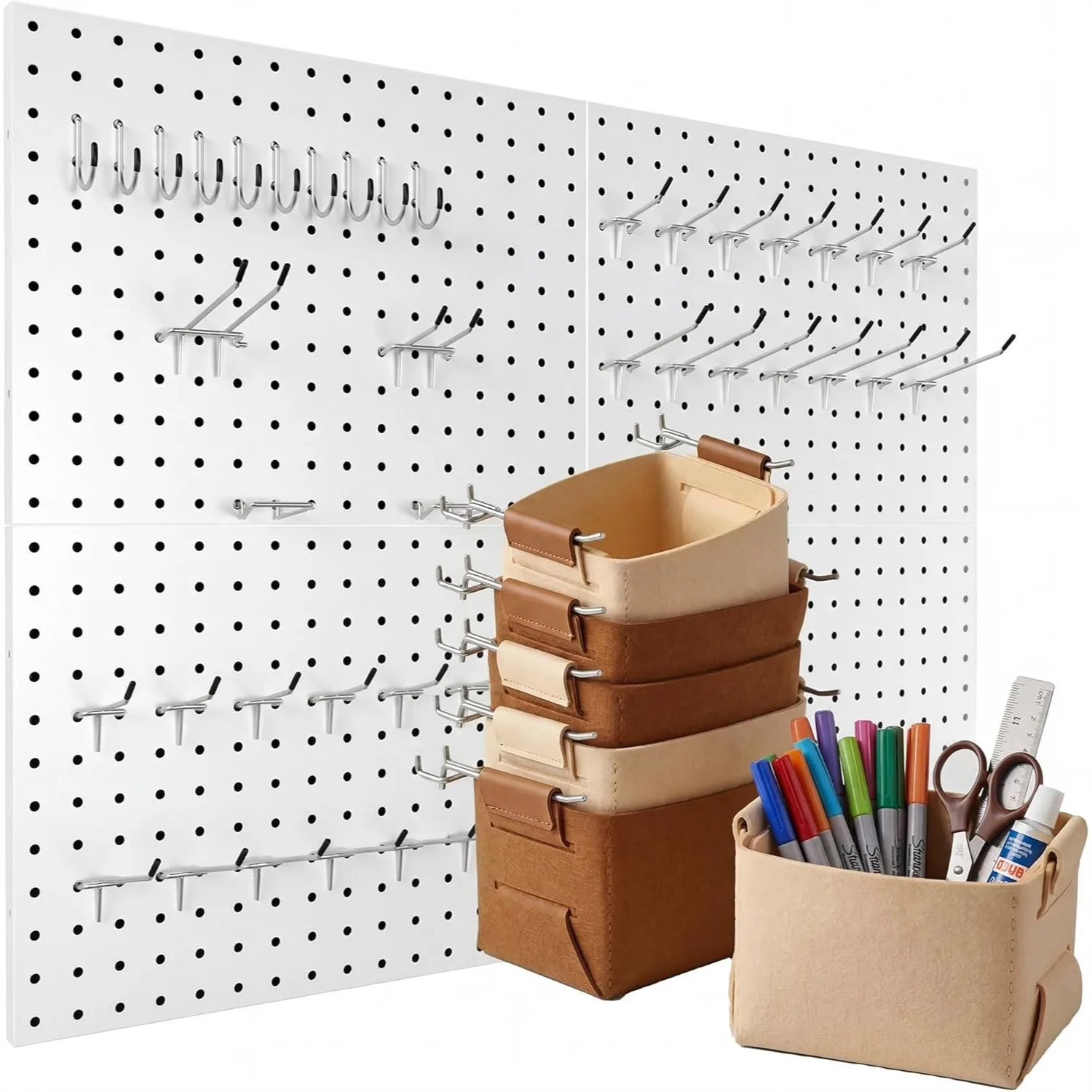 Metal Pegboard 4 Pack with 50 Accessories, White Pegboard Panels for Garage, Craft Room, Office Organization
Metal Pegboard 4 Pack with 50 Accessories, White Pegboard Panels for Garage, Craft Room, Office Organization