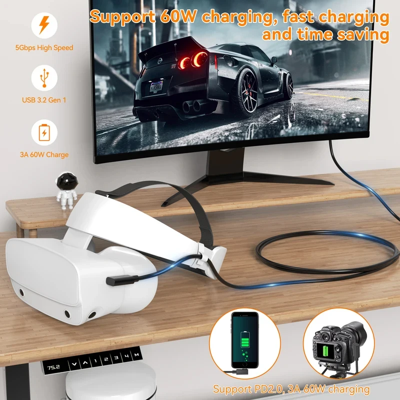 Type C USB 3.2 Gen 1 Fiber Optic VR Link Cable USB C to USB C Data 5Gbps PD2.0 Fast Charging Cable For VR Xbox PS4 Receivers 5M
Type C USB 3.2 Gen 1 Fiber Optic VR Link Cable USB C to USB C Data 5Gbps PD2.0 Fast Charging Cable For VR Xbox PS4 Receivers 5M