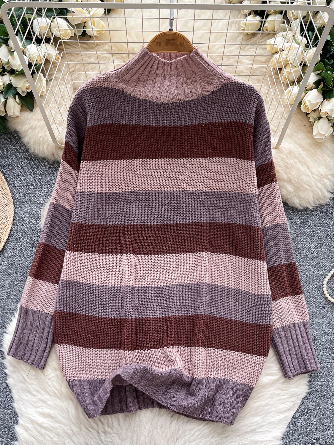 Casual Striped Long Sve High Collar Women's Knitwear Autumn Season Comfortable Loose Fit Color Commute Sle Top
Casual Striped Long Sve High Collar Women's Knitwear Autumn Season Comfortable Loose Fit Color Commute Sle Top