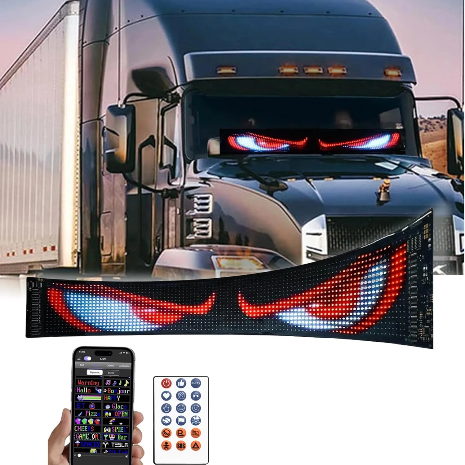 Devil Eyes Light for Windshield Custom LED Eyes Car Sign Flexible Programmable LED Sign Bluetooth APP Soft Screen for Car Window
Devil Eyes Light for Windshield Custom LED Eyes Car Sign Flexible Programmable LED Sign Bluetooth APP Soft Screen for Car Window