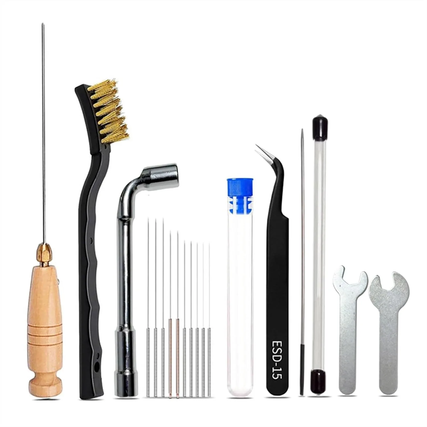 3D Printer Nozzle Cleaning Kit, 17pcs Clog Poke Tools for 1.75mm Filament, Stainless Steel Needles with Wooden Handle
3D Printer Nozzle Cleaning Kit, 17pcs Clog Poke Tools for 1.75mm Filament, Stainless Steel Needles with Wooden Handle