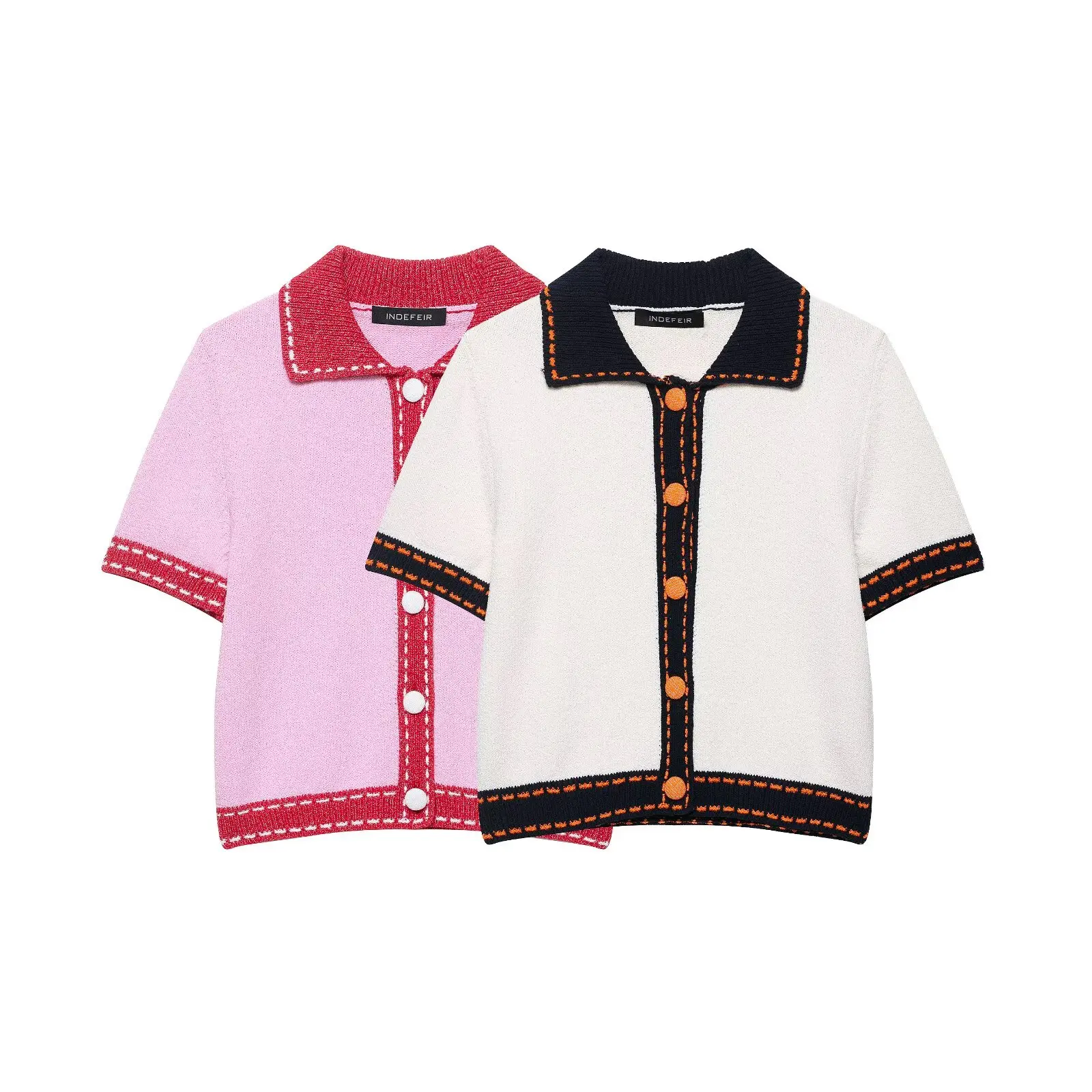Topenomi Contrast Color Knitted Cardigan Women Summer Lapel Short Sleeve Sweater Coat Vintage Fashion Single Breasted Crop Top
Topenomi Contrast Color Knitted Cardigan Women Summer Lapel Short Sleeve Sweater Coat Vintage Fashion Single Breasted Crop Top