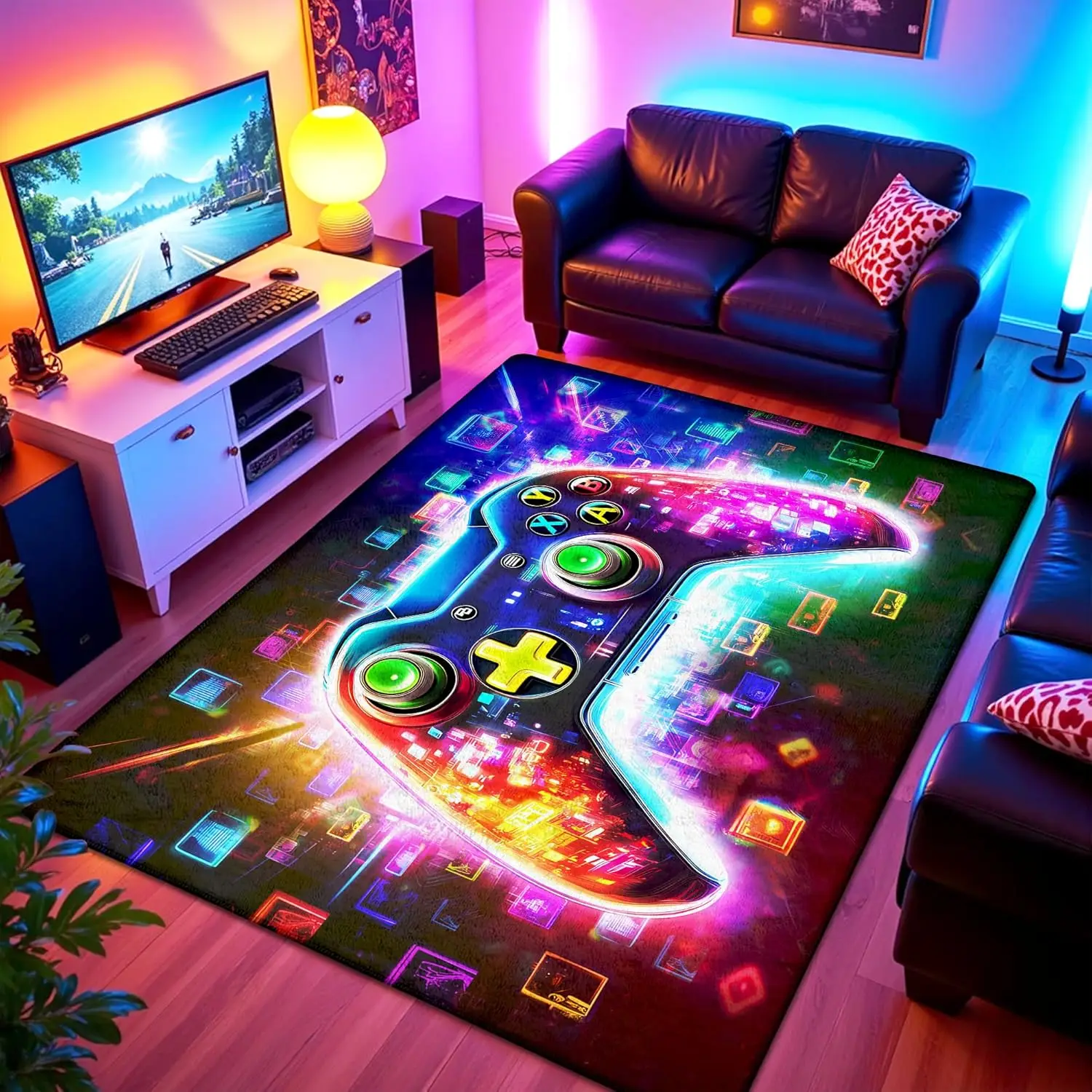 Cyberpunk Glowing Game Controller Themed Rug, Neon Tech Style Floor Mat for Gaming Room, Bedroom, Non-Slip Decorative Carpet
Cyberpunk Glowing Game Controller Themed Rug, Neon Tech Style Floor Mat for Gaming Room, Bedroom, Non-Slip Decorative Carpet