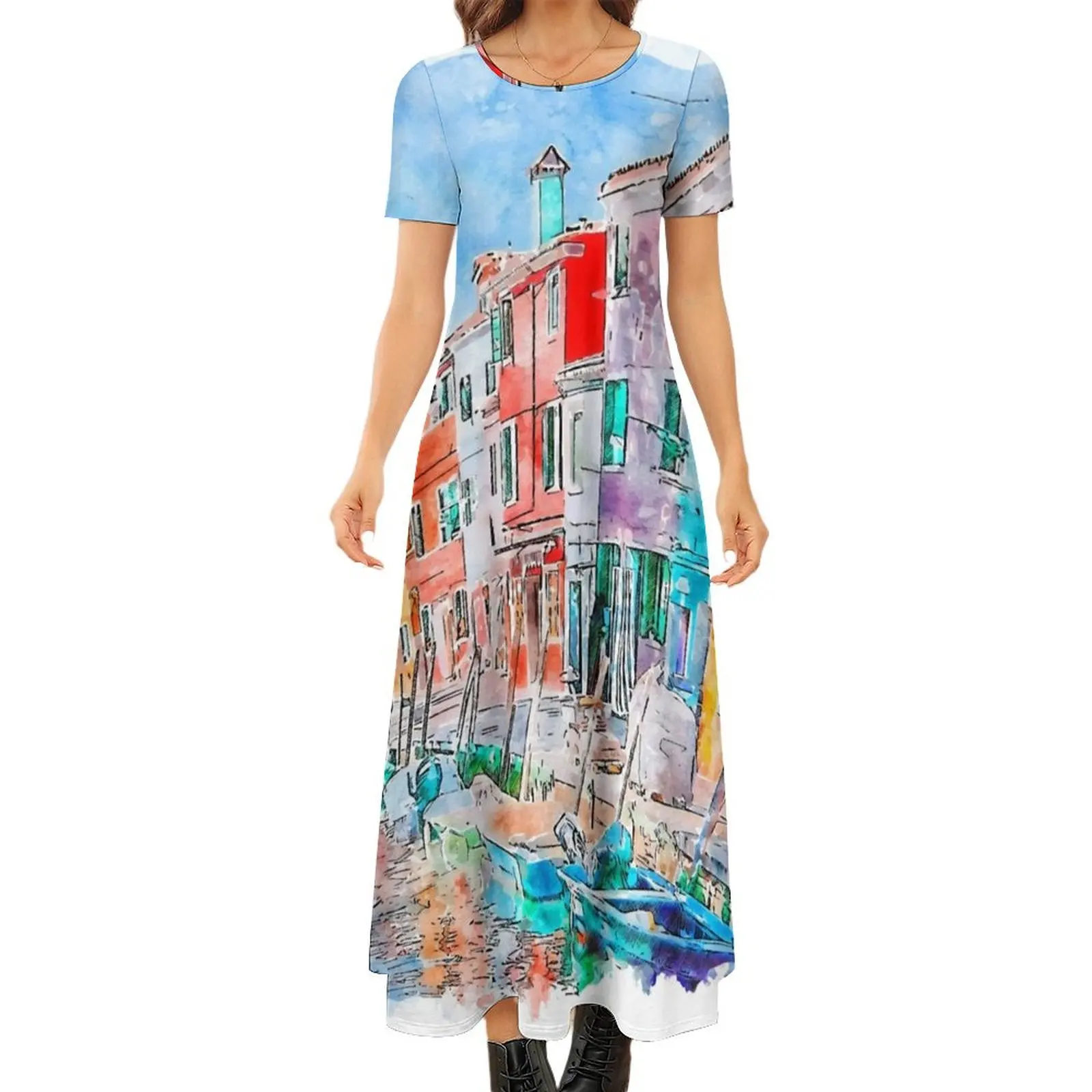 Colorful Burano Island Italy Watercolor Round Neck Short Sleeve Dress Women"s skirt elegant chic wedding evening dresses
Colorful Burano Island Italy Watercolor Round Neck Short Sleeve Dress Women"s skirt elegant chic wedding evening dresses