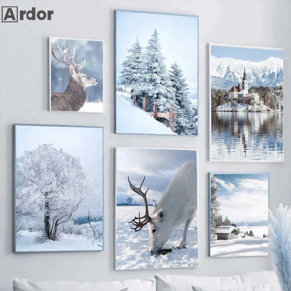 Winter Lake Mountain Wall Art Painting Snow Tree Deer Canvas Print Natural Landscape Poster Nordic Wall Pictures Home Decoration
Winter Lake Mountain Wall Art Painting Snow Tree Deer Canvas Print Natural Landscape Poster Nordic Wall Pictures Home Decoration