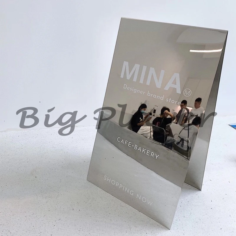 Mirror stainless steel display sign, floor standing sign billboard, vertical sign customization at the outdoor entrance of the
Mirror stainless steel display sign, floor standing sign billboard, vertical sign customization at the outdoor entrance of the