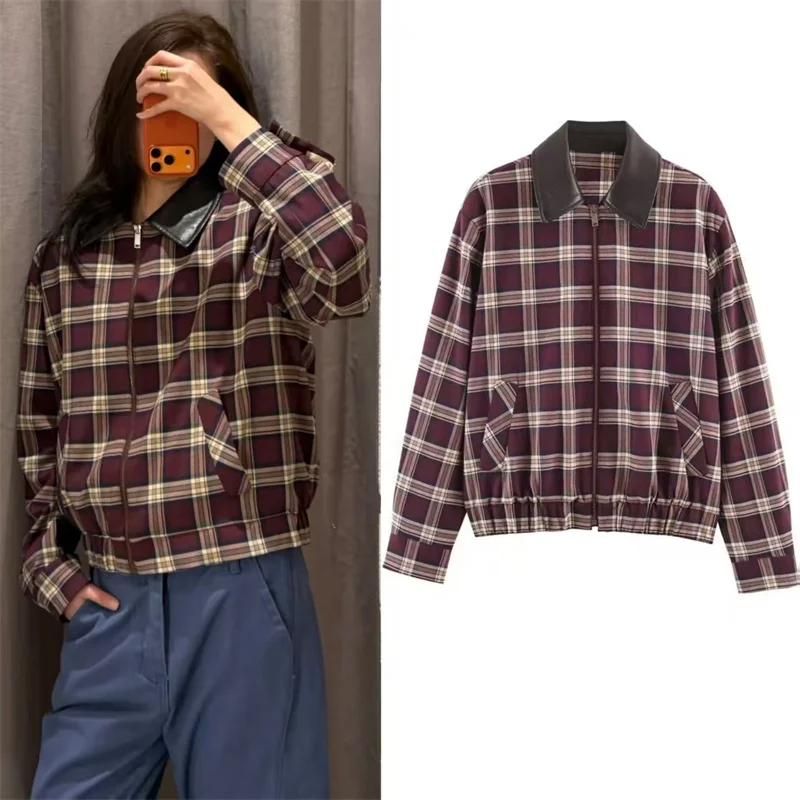 Повседневная клетчатая куртка из искусственной кожи с воротником, женская винтажная праздничная куртка на молнии с лацканами, весна-лето 2026, модная женская куртка
Повседневная клетчатая куртка из искусственной кожи с воротником, женская винтажная праздничная куртка на молнии с лацканами, весна-лето 2026, модная женская куртка