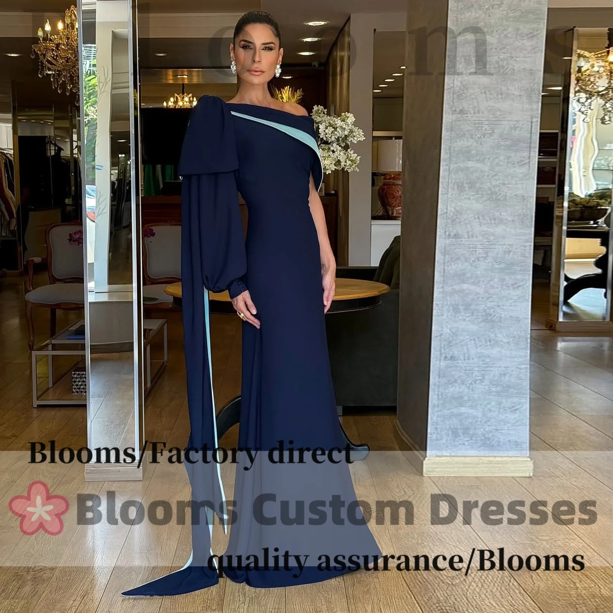 Customized Navy Blue One Shoulder Formal Evening Dresses Prom Gown Contrast Trim Bishop Sleeve Mermaid Train Elegant Party Dress
Customized Navy Blue One Shoulder Formal Evening Dresses Prom Gown Contrast Trim Bishop Sleeve Mermaid Train Elegant Party Dress