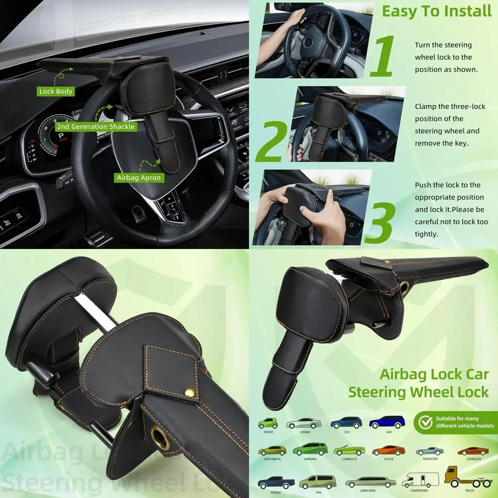 Замок на руль, полный кожаный замок с подушкой безопасности, противоугонный сверхмощный автомобильный замок, автомобильное устройство, совместимость с защитой от кражи автомобиля
Замок на руль, полный кожаный замок с подушкой безопасности, противоугонный сверхмощный автомобильный замок, автомобильное устройство, совместимость с защитой от кражи автомобиля