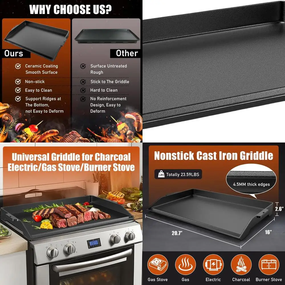 Universal 23x16 Cast Iron Flat Top Griddle with High Sides for Gas Grills and Stovetops
Universal 23x16 Cast Iron Flat Top Griddle with High Sides for Gas Grills and Stovetops