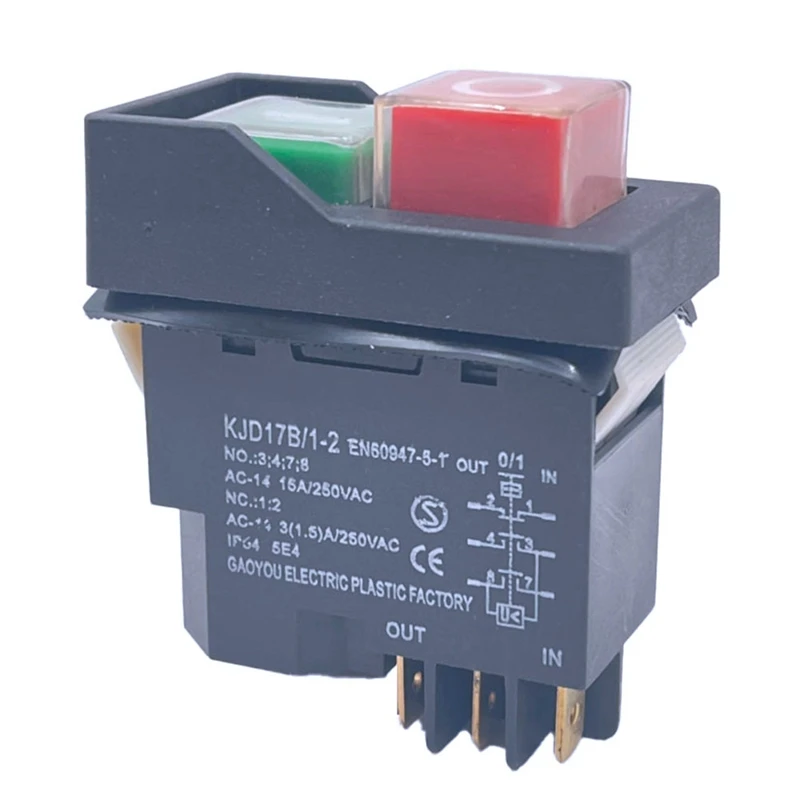 KJD17 6 Pins Electromagnetic Start Push Button Switches 15A AC250V IP55 Waterproof Equipment Safety Switch
KJD17 6 Pins Electromagnetic Start Push Button Switches 15A AC250V IP55 Waterproof Equipment Safety Switch