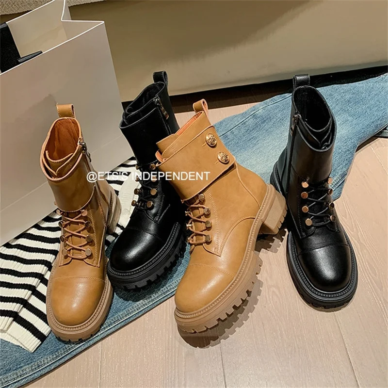 Retro Genuine Leather Punk Boots Med Heels Thick Sole Ankle Boots Platform Zipper Designer Autumn Winter Shoes Zapatos De Mujer
Retro Genuine Leather Punk Boots Med Heels Thick Sole Ankle Boots Platform Zipper Designer Autumn Winter Shoes Zapatos De Mujer