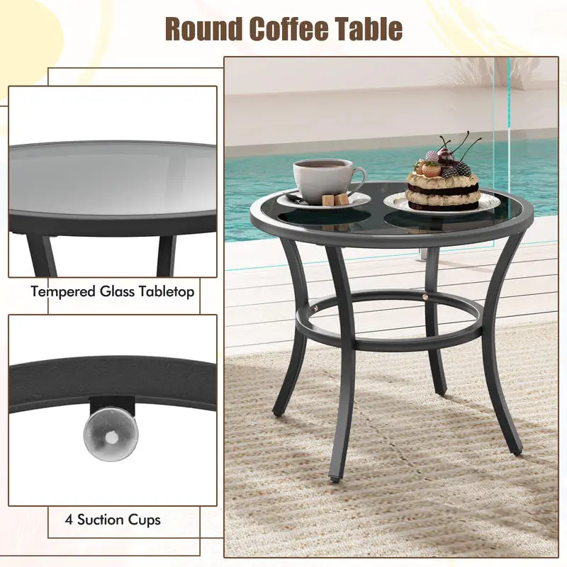 4 Piece Outdoor Furniture Set with Glass Topped Coffee Table-White
4 Piece Outdoor Furniture Set with Glass Topped Coffee Table-White