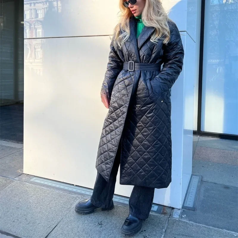 Autumn Winter Long Sleeve Warm Parkas Women's Diamond Grid Slimming Coats Fashion Lapels with Belt Down Jackets Women Clothing
Autumn Winter Long Sleeve Warm Parkas Women's Diamond Grid Slimming Coats Fashion Lapels with Belt Down Jackets Women Clothing