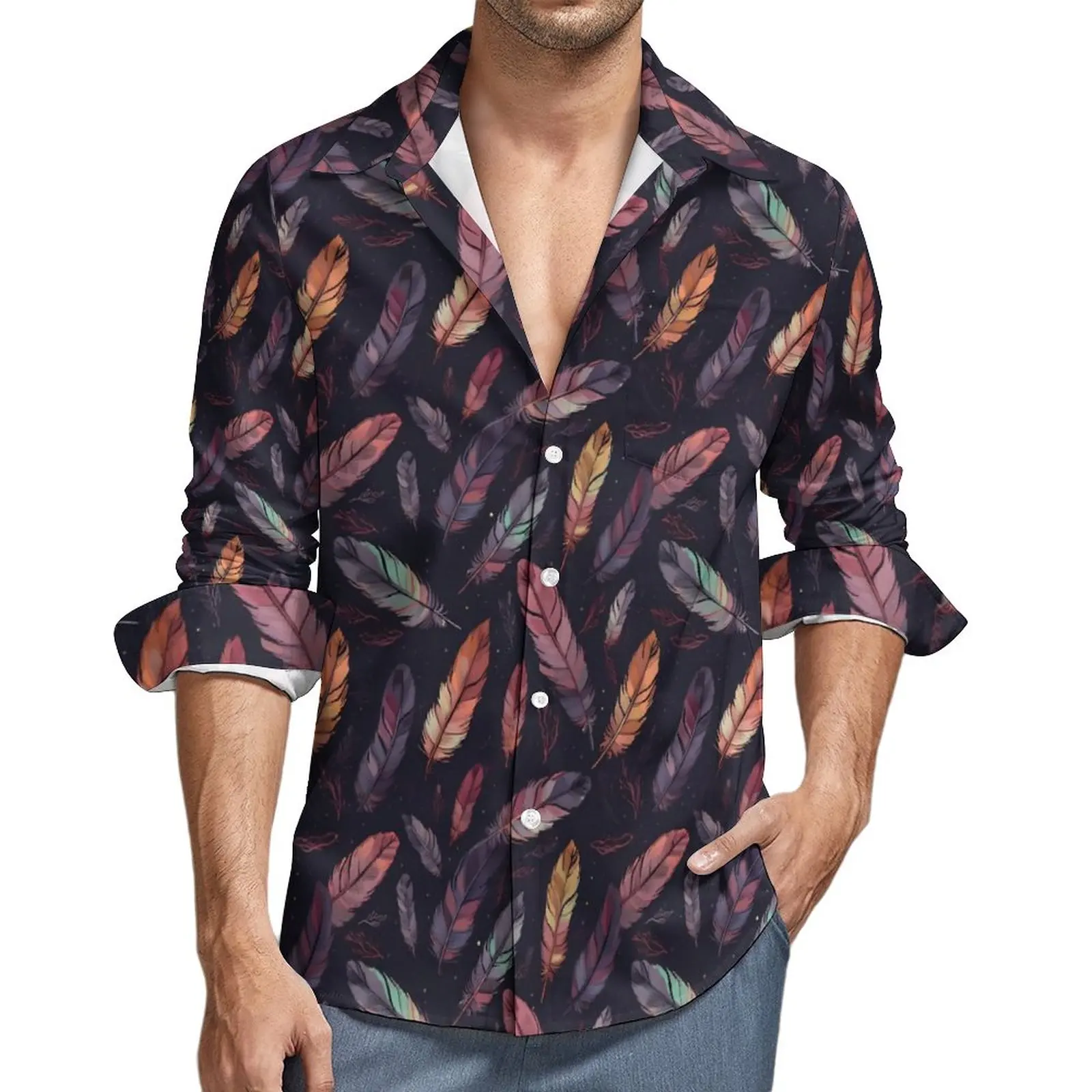 Colorful Feather Shirt Animal Print Casual Shirts Long Sleeve Graphic Street Blouses Autumn Retro Oversized Clothing
Colorful Feather Shirt Animal Print Casual Shirts Long Sleeve Graphic Street Blouses Autumn Retro Oversized Clothing