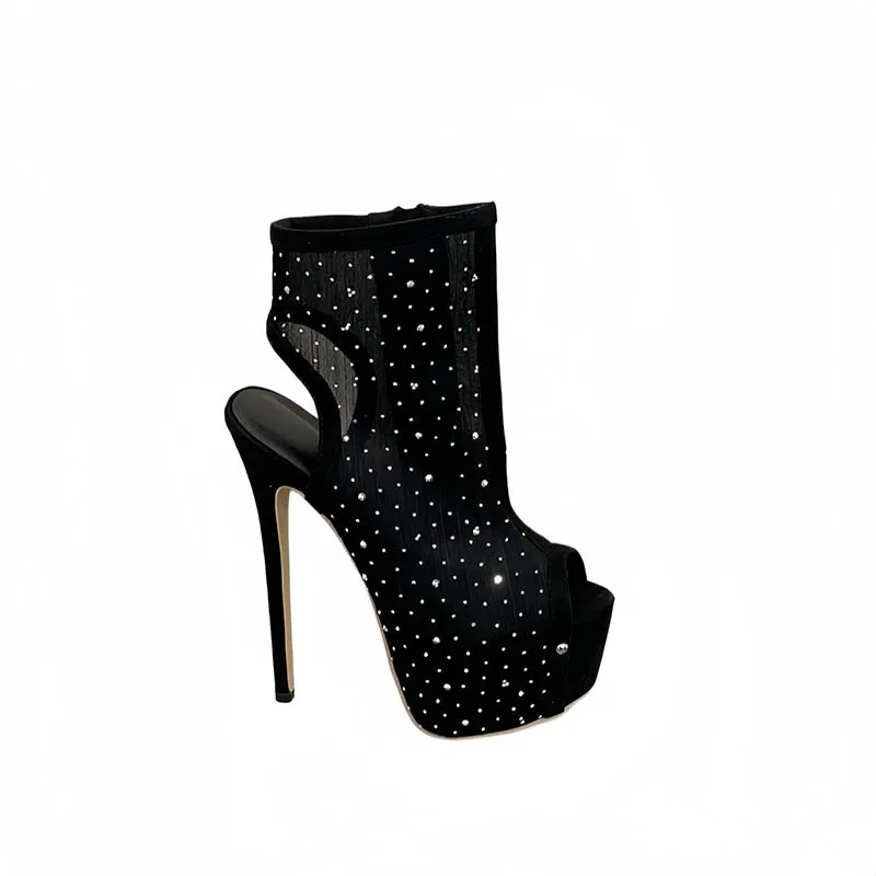 Black High Heels Boots Summer Mesh Open Toe Slingback Women's Boots Sandals 16cm Stellitos Heels Platform Shoes Rhinestones
Black High Heels Boots Summer Mesh Open Toe Slingback Women's Boots Sandals 16cm Stellitos Heels Platform Shoes Rhinestones