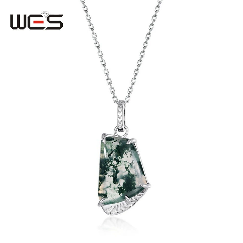WES 925 Sterling Silver Natural Gemstone Moss Agate Pendant Necklace For Woman Certified Fine Jewelry Geometric Wedding Gifts
WES 925 Sterling Silver Natural Gemstone Moss Agate Pendant Necklace For Woman Certified Fine Jewelry Geometric Wedding Gifts