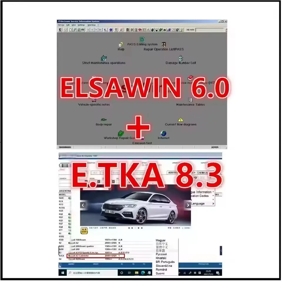 Etka 8.3 with ELSAWIN 6.0 latest maintenance software group vehicle electronic parts catalog, suitable for V/W+AU/DI+SE/AT+SKO/D
Etka 8.3 with ELSAWIN 6.0 latest maintenance software group vehicle electronic parts catalog, suitable for V/W+AU/DI+SE/AT+SKO/D
