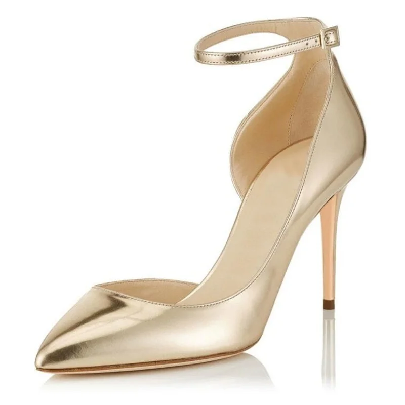 Light Gold Metallic Leather Heel Pumps Shoes Ankle Strap Pointed toe Cutout Cover Heels Female Formal Dress Shoes
Light Gold Metallic Leather Heel Pumps Shoes Ankle Strap Pointed toe Cutout Cover Heels Female Formal Dress Shoes