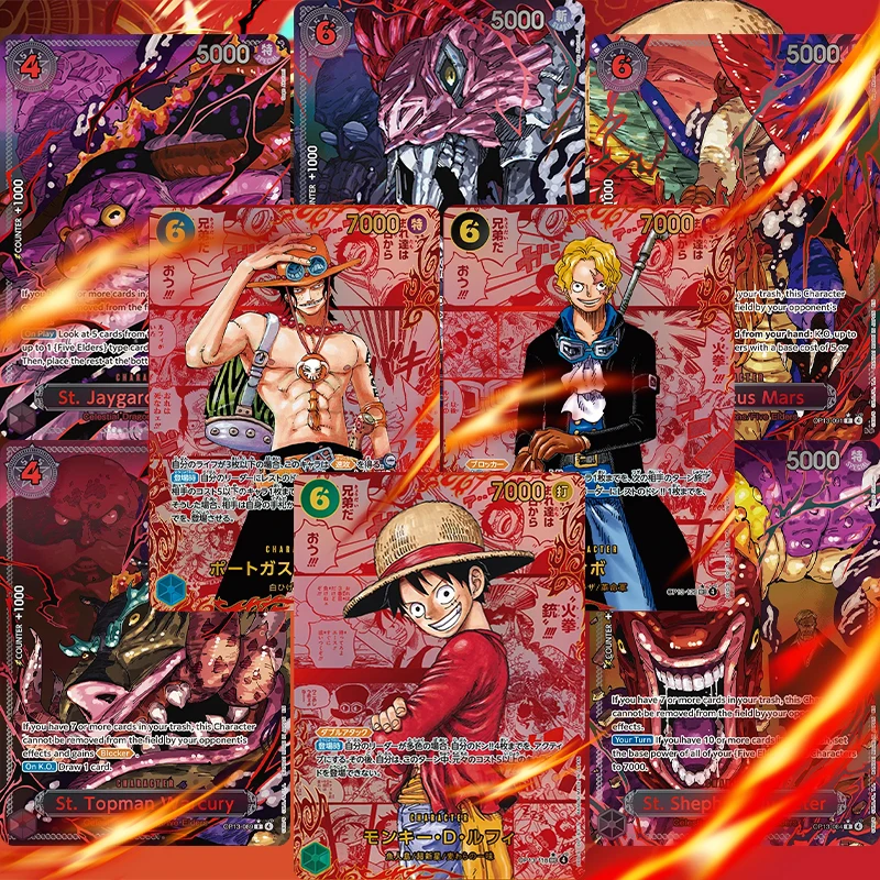 OTCG OnePiece OP13 Red Super Alt-Art Луффи/Аце/Сабо Пять старейсов с травированными текстурами Редкие копии Проксины Коллекционные карты для хобби
OTCG OnePiece OP13 Red Super Alt-Art Луффи/Аце/Сабо Пять старейсов с травированными текстурами Редкие копии Проксины Коллекционные карты для хобби