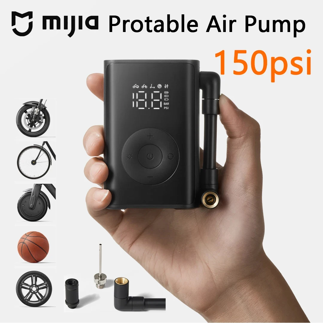 Original Mijia Protable Air Pump 150psi Max 2000mAh Electric Air Inflation Compressor Tire Pressure Detection Multitool Inflator