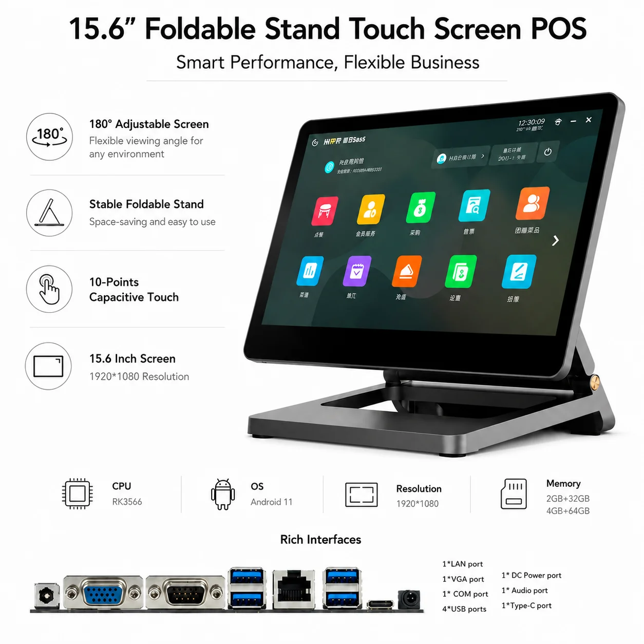 Android 11 Cash Register 6-core CPU, 15.6 Inch 4G+64G Touch POS with 1920*1080P Screen Restaurant POS Ordering Kiosk Shopify PO
Android 11 Cash Register 6-core CPU, 15.6 Inch 4G+64G Touch POS with 1920*1080P Screen Restaurant POS Ordering Kiosk Shopify PO