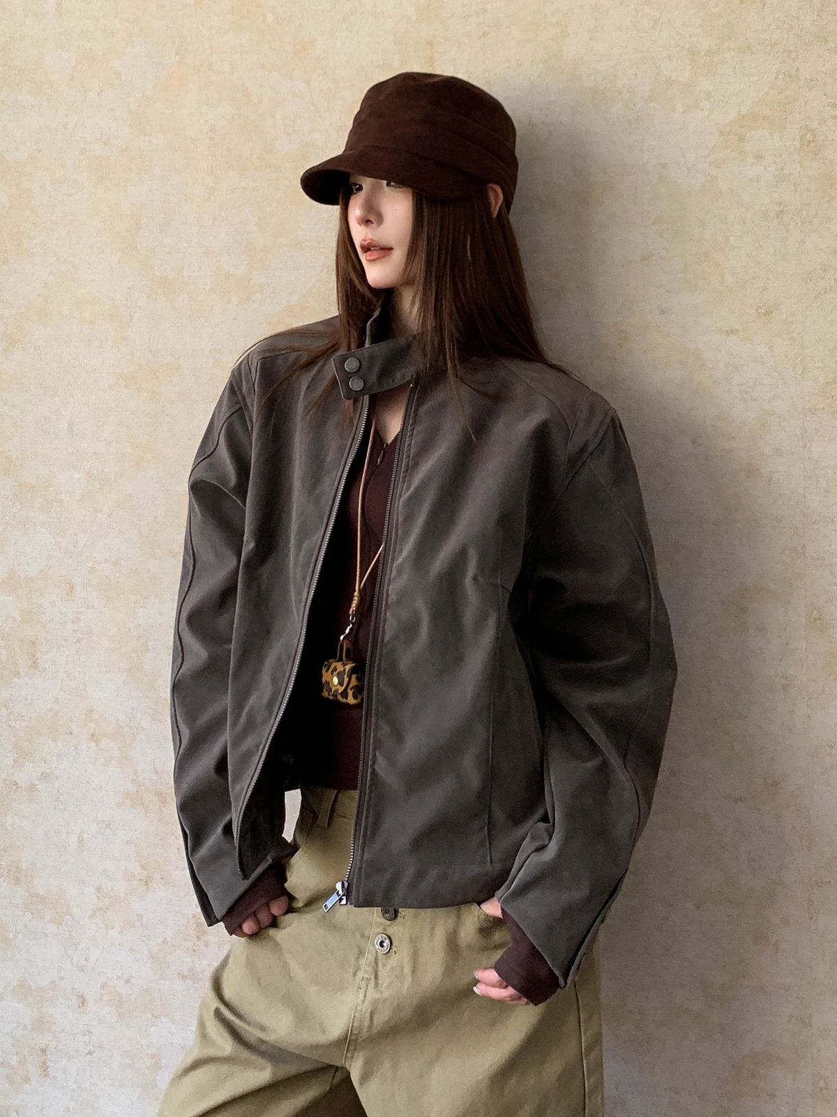 Aket American Sle Suede Patchwork Deconstructed Stand Collar Jaet Harrington Couple ort Flight Outerwear Women's Fas...
Aket American Sle Suede Patchwork Deconstructed Stand Collar Jaet Harrington Couple ort Flight Outerwear Women's Fas...