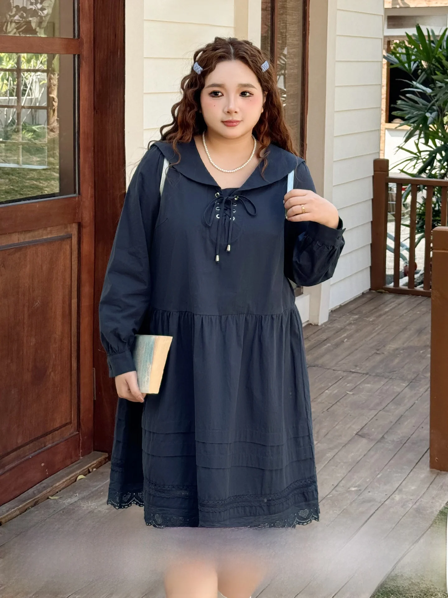 plus Size Women's College Sle Spring Dr Navy Collar Tied Lace Splicing Long Sve High Waist A-Line Cotton Dr
plus Size Women's College Sle Spring Dr Navy Collar Tied Lace Splicing Long Sve High Waist A-Line Cotton Dr