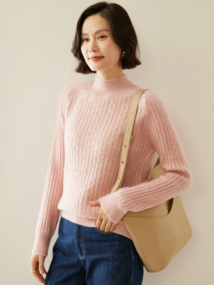 Women's Soft Warm Cable Stitch Autumn Winter Mock Neck Elegant Fashion Pullover Sweater 100% Cashmere Knitted Clothing Tops
Women's Soft Warm Cable Stitch Autumn Winter Mock Neck Elegant Fashion Pullover Sweater 100% Cashmere Knitted Clothing Tops