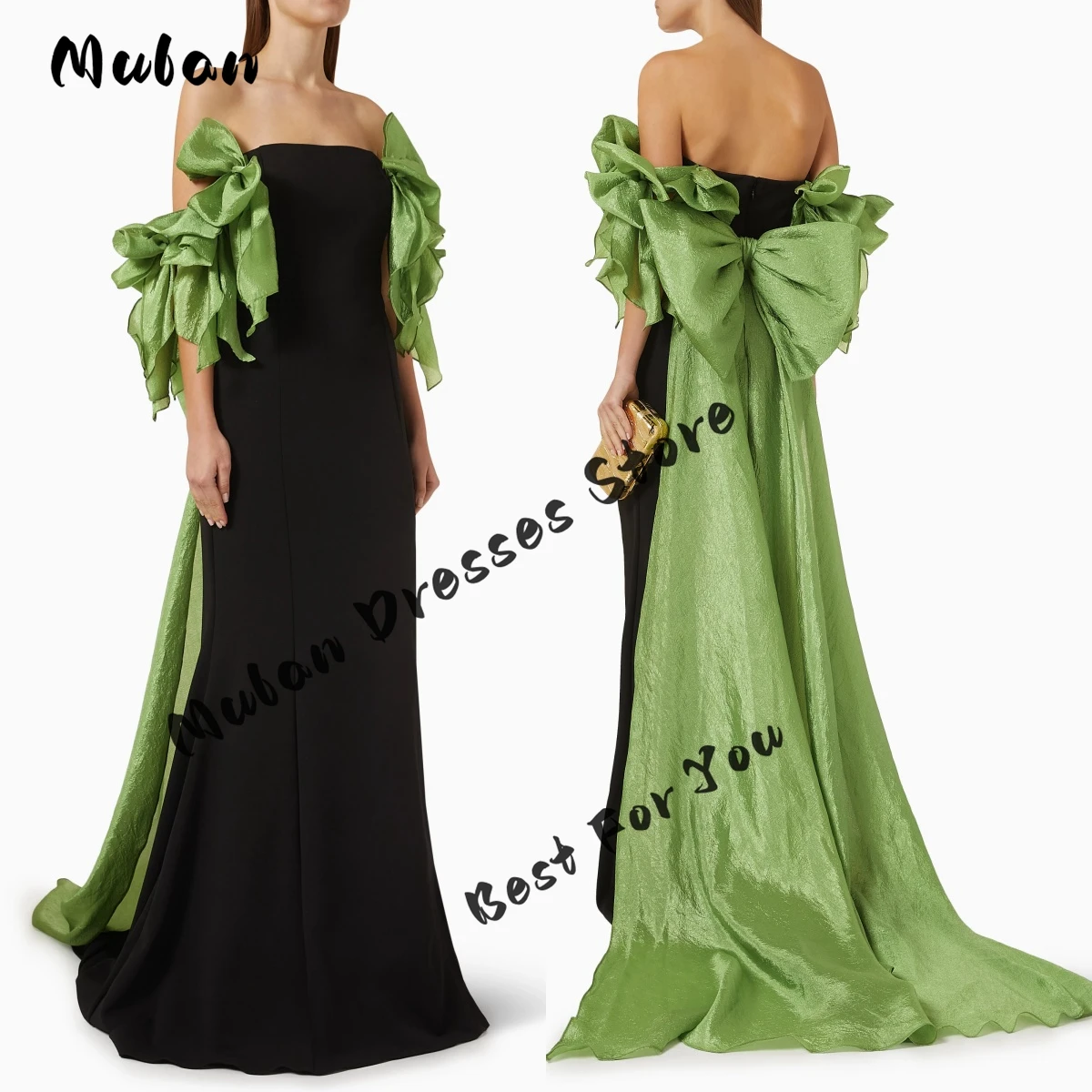 Customized Green Off Shoulder Bows Black Prom Dresses Long Tail Mermaid Elegant Evening Dresses 2025 Formal Wedding Party Gown
Customized Green Off Shoulder Bows Black Prom Dresses Long Tail Mermaid Elegant Evening Dresses 2025 Formal Wedding Party Gown