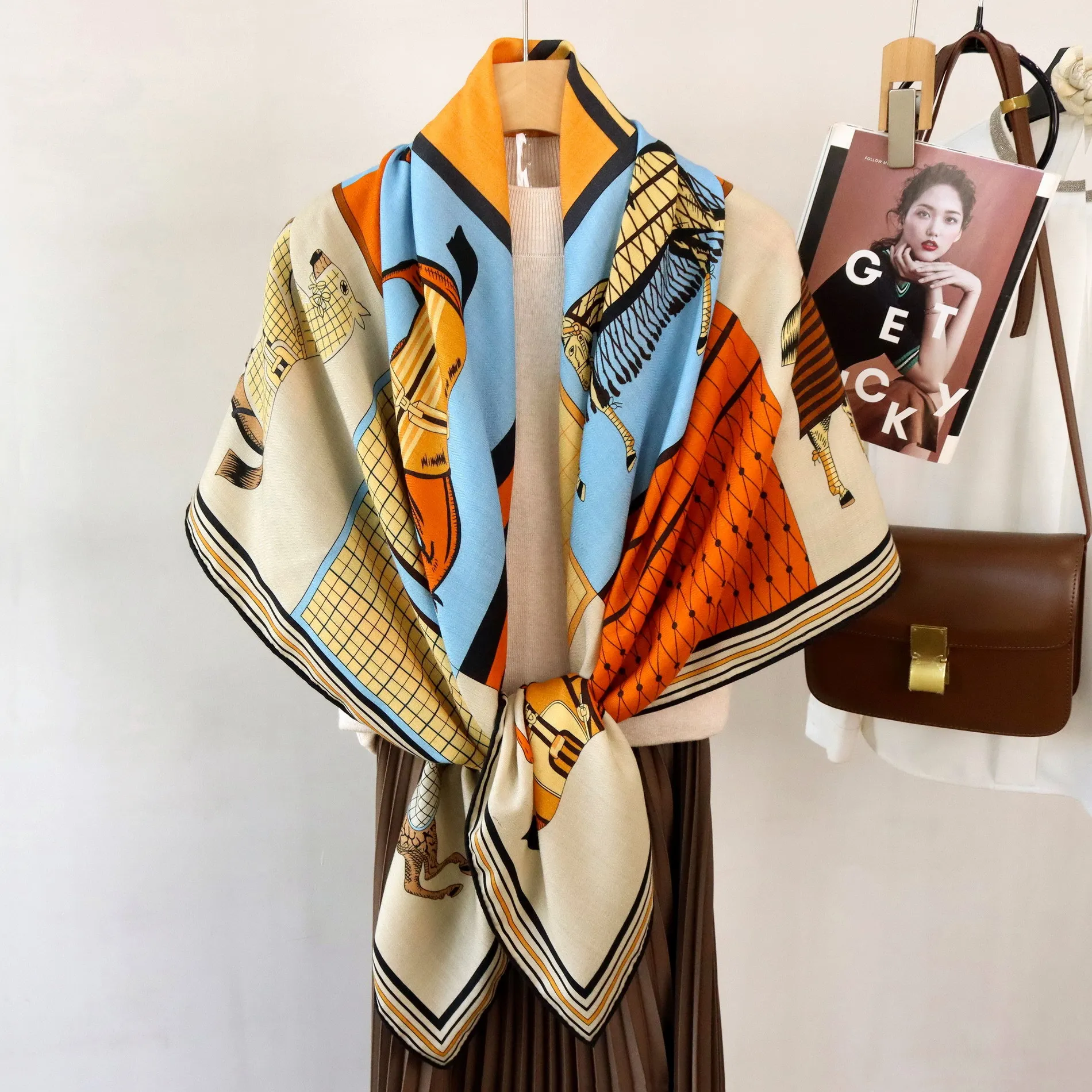Horse Print Silk Wool Scarf Large Hand Rolled Shawls Pashmina Winter Bag Neck Accessories Soft Warm Foulard 135cm
Horse Print Silk Wool Scarf Large Hand Rolled Shawls Pashmina Winter Bag Neck Accessories Soft Warm Foulard 135cm