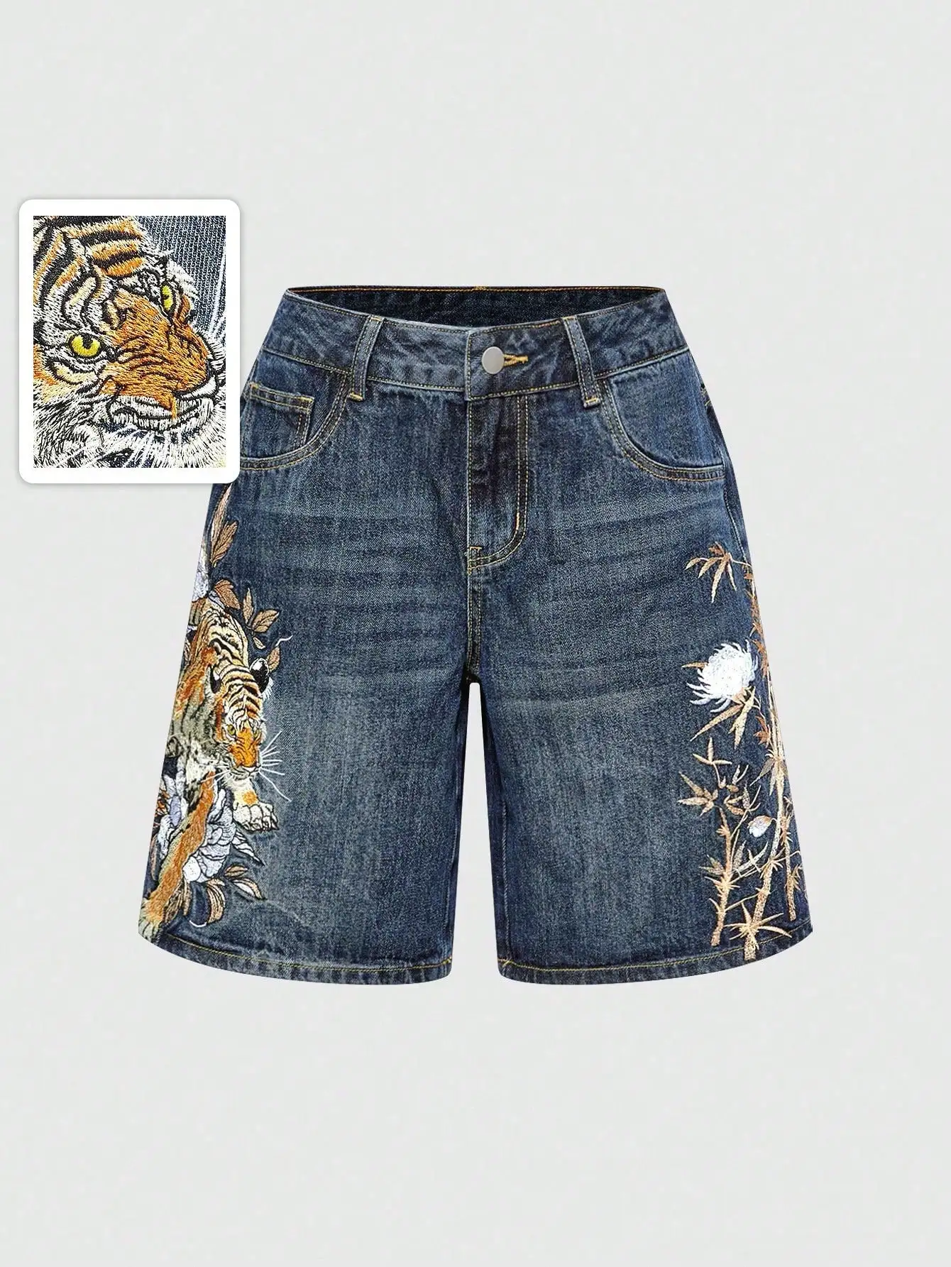 ROMWE Avant Unisex Retro Street-Style Chinese Tiger & Floral Embroidery Loose Wide-Leg Low Waist Jeans
ROMWE Avant Unisex Retro Street-Style Chinese Tiger & Floral Embroidery Loose Wide-Leg Low Waist Jeans