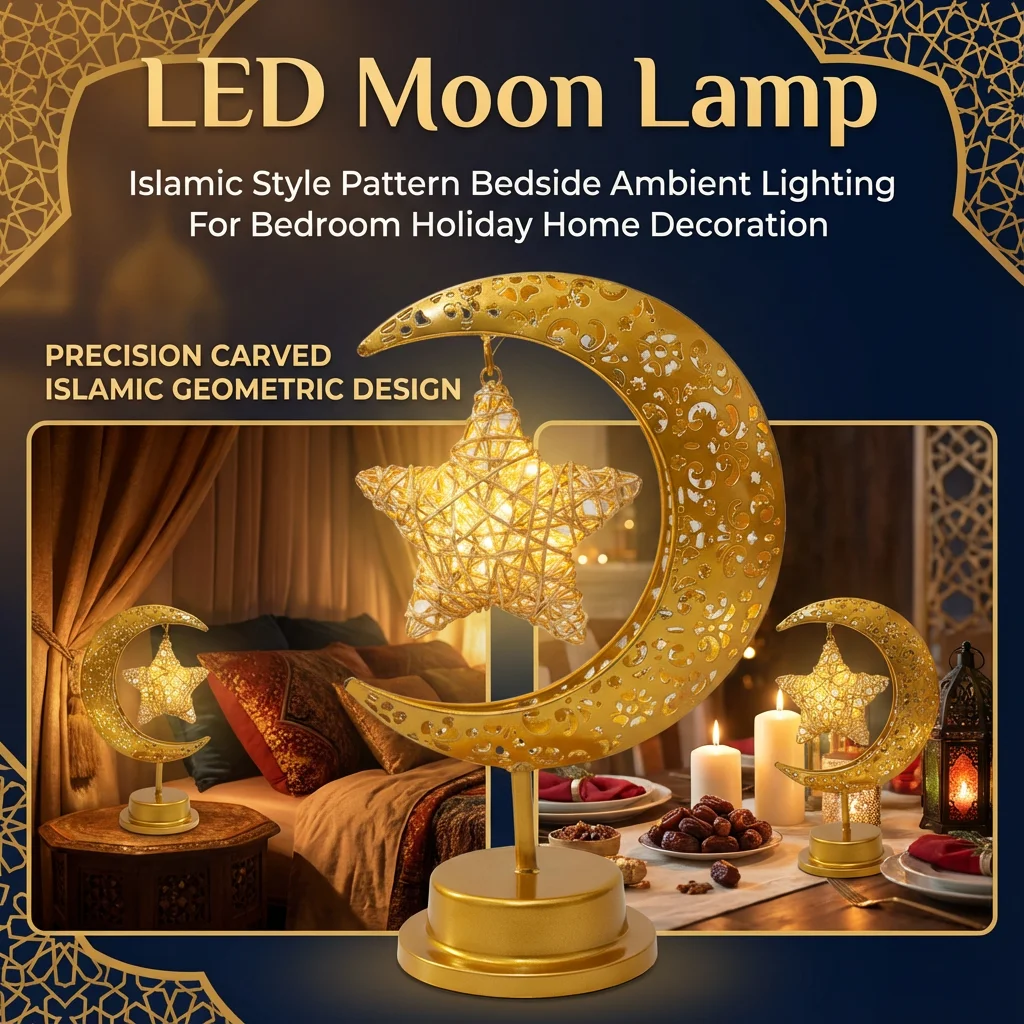Eid Mubarak Decor Light Creative Hollow Star Moon Shaped LED Lantern Muslim Ramadan Festival Gift For Friend Family Children
Eid Mubarak Decor Light Creative Hollow Star Moon Shaped LED Lantern Muslim Ramadan Festival Gift For Friend Family Children