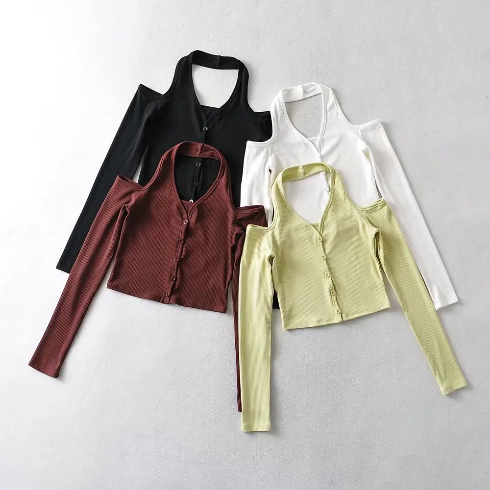 2022 Fashion Leaky Shoulder Breasted Top Hot Girl Sexy Halter Solid Color Bottoming Shirt Long Sleeve T-Shirt women clothes
2022 Fashion Leaky Shoulder Breasted Top Hot Girl Sexy Halter Solid Color Bottoming Shirt Long Sleeve T-Shirt women clothes